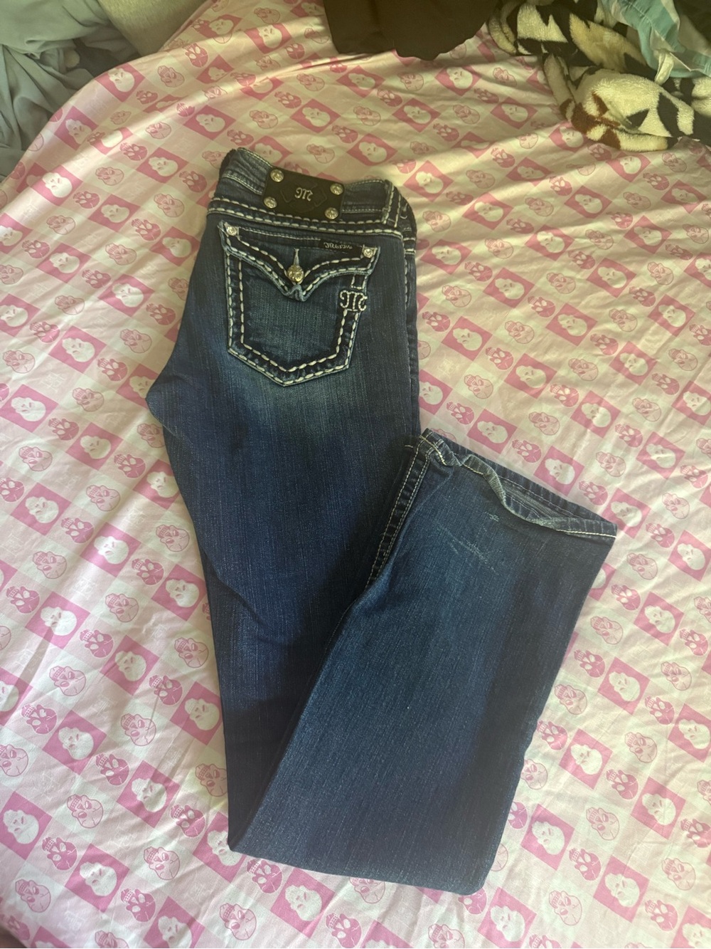 Miss Me Dark Blue Embroidered Bootcut Jeans